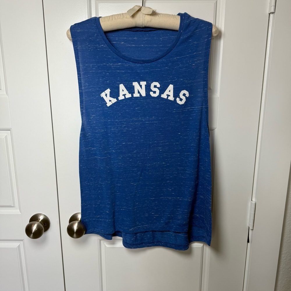 Blue Sleeveless Muscle Tee with Kansas Design - Picture 2 of 4